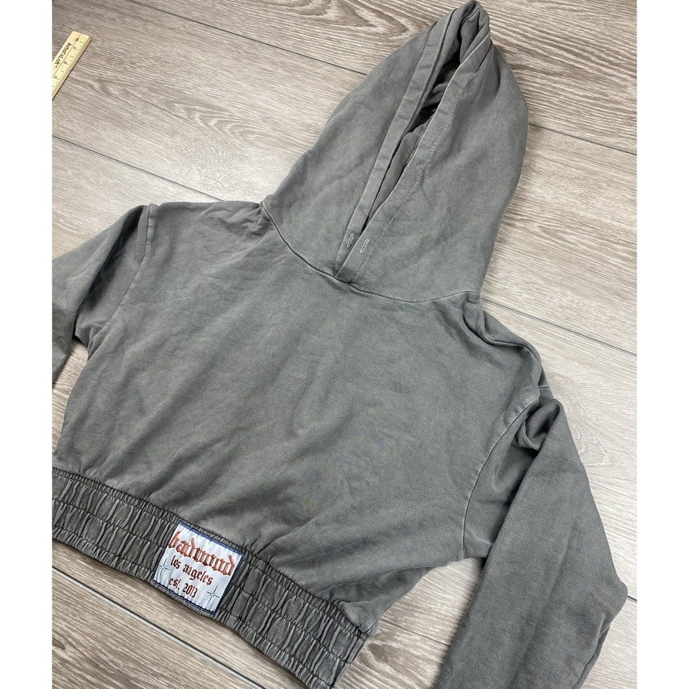 Badwood Women's Cropped Long Sleeve‎ Gym Hoodie Grey Size Large